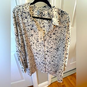 A New Day Target Cream/Black Long-sleeved Blouse Women’s XXL Brand New